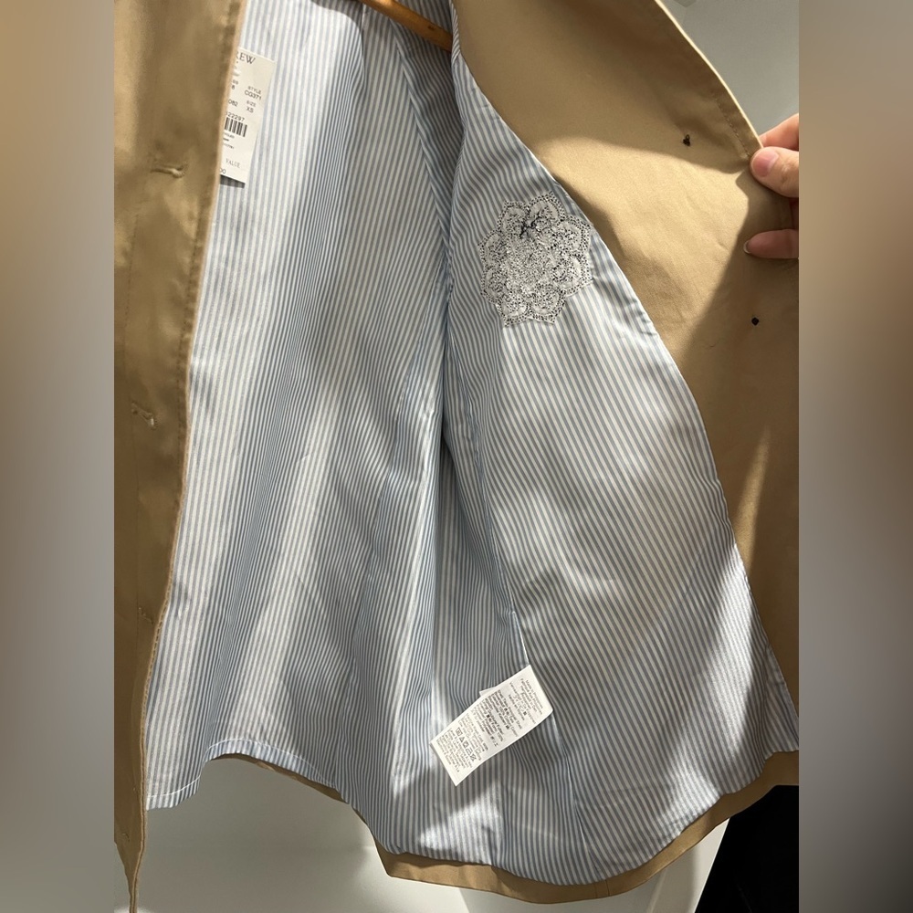 J Crew Factory Short Utility Trench Jacket in British Khaki embroidered size XS - Picture 7 of 14